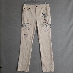 NWOT Lauren Ralph Lauren Natural Jeans With Nautical Embroidered Print Size 8